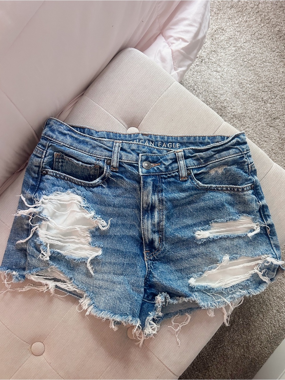 American Eagle Outfitters Ripped Light Blue Denim Jean Shorts - Women's